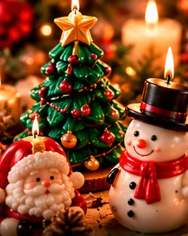 Velas de Santa, árbol y muñeco de nieve