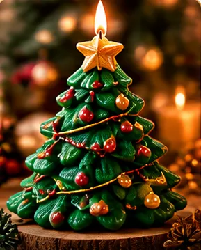 Vela con forma de árbol navideño decorado
