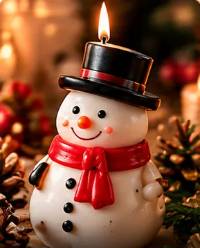 Vela con forma de muñeco de nieve con bufanda roja
